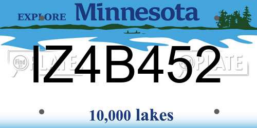 IZ4B452 Minnesota License Plate