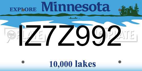 IZ7Z992 Minnesota License Plate