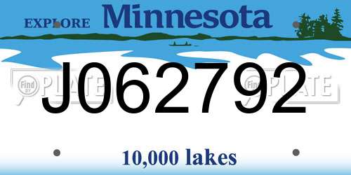 J062792 Minnesota License Plate
