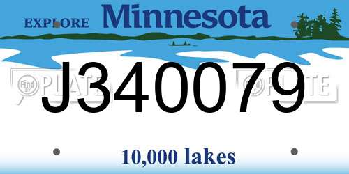 J340079 Minnesota License Plate