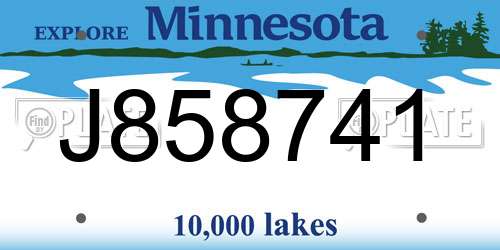 J858741 Minnesota License Plate