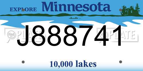J888741 Minnesota License Plate