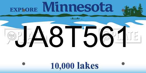 JA8T561 Minnesota License Plate