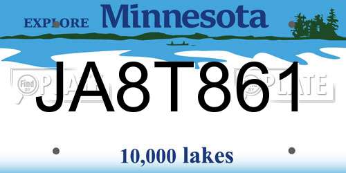 JA8T861 Minnesota License Plate