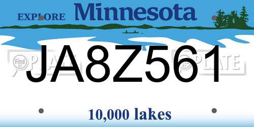 JA8Z561 Minnesota License Plate