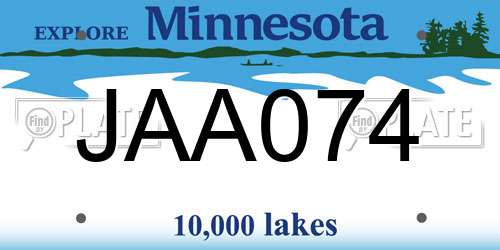 JAA074 Minnesota License Plate