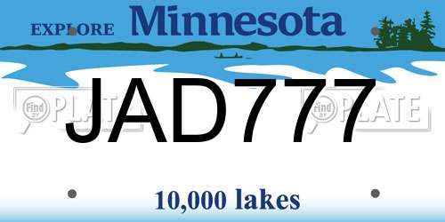 JAD777 Minnesota License Plate