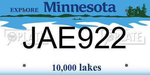 JAE922 Minnesota License Plate