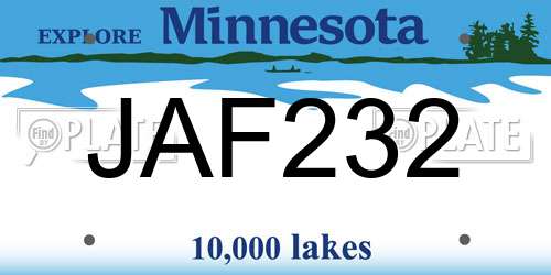 JAF232 Minnesota License Plate