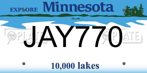 JAY770 Minnesota License Plate