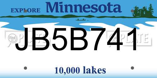 JB5B741 Minnesota License Plate