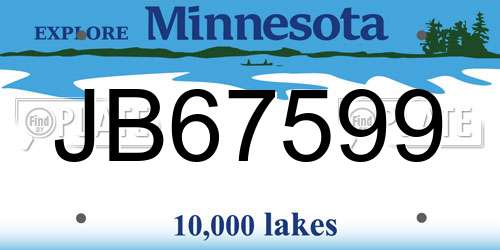 JB67599 Minnesota License Plate