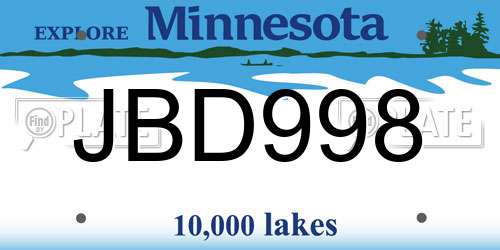 JBD998 Minnesota License Plate