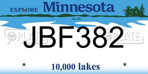 JBF382 Minnesota License Plate