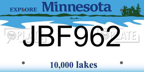 JBF962 Minnesota License Plate