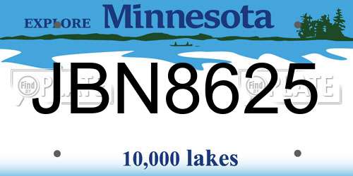 JBN8625 Minnesota License Plate