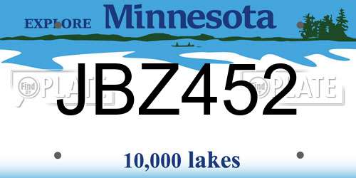 JBZ452 Minnesota License Plate