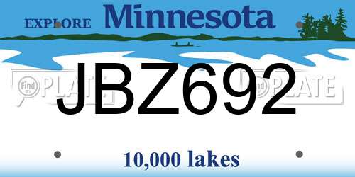 JBZ692 Minnesota License Plate