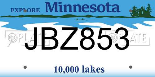 JBZ853 Minnesota License Plate