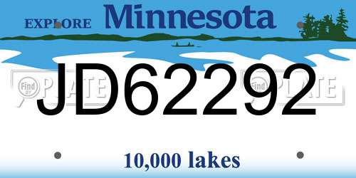 JD62292 Minnesota License Plate