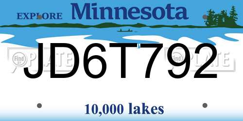 JD6T792 Minnesota License Plate