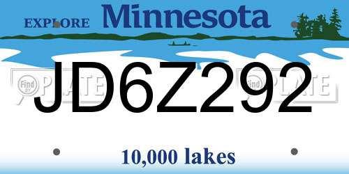 JD6Z292 Minnesota License Plate