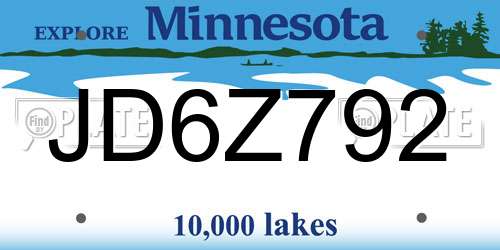 JD6Z792 Minnesota License Plate