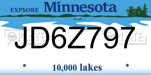 JD6Z797 Minnesota License Plate