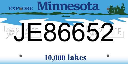 JE86652 Minnesota License Plate