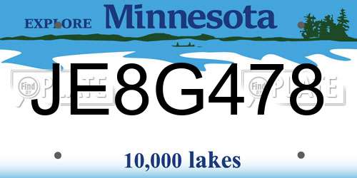 JE8G478 Minnesota License Plate
