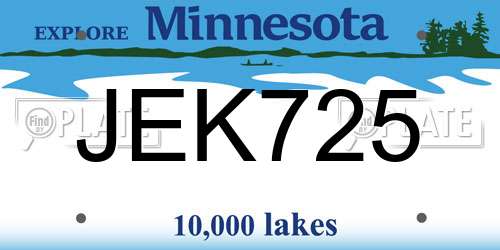 JEK725 Minnesota License Plate