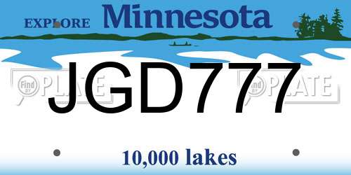JGD777 Minnesota License Plate