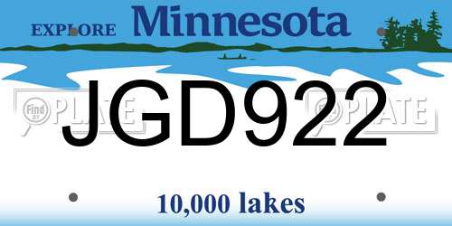 JGD922 Minnesota License Plate