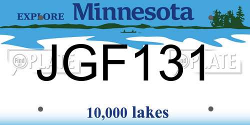 JGF131 Minnesota License Plate