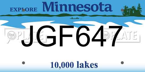 JGF647 Minnesota License Plate