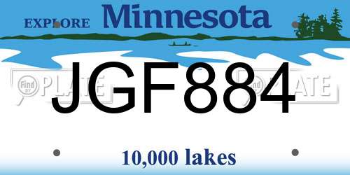 JGF884 Minnesota License Plate