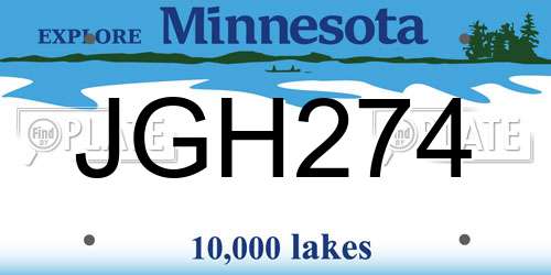 JGH274 Minnesota License Plate