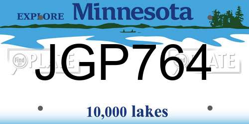 JGP764 Minnesota License Plate