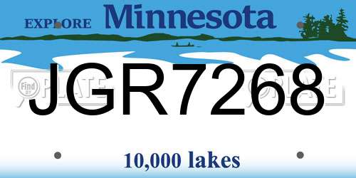 JGR7268 Minnesota License Plate