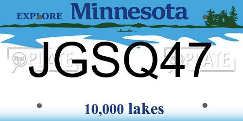 JGSQ47 Minnesota License Plate