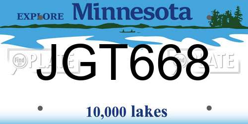 JGT668 Minnesota License Plate