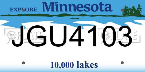 JGU4103 Minnesota License Plate