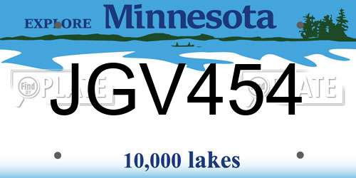JGV454 Minnesota License Plate