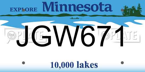 JGW671 Minnesota License Plate