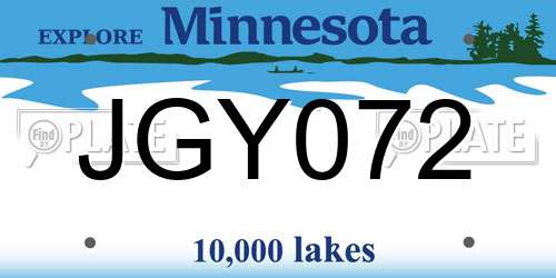 JGY072 Minnesota License Plate