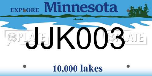 JJK003 Minnesota License Plate