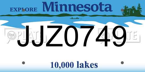 JJZ0749 Minnesota License Plate