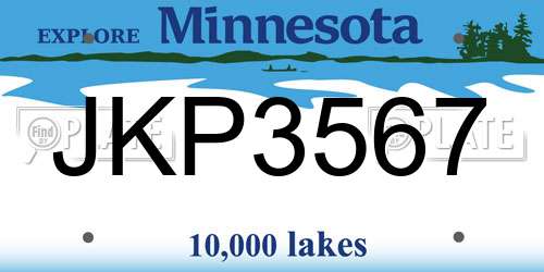 JKP3567 Minnesota License Plate
