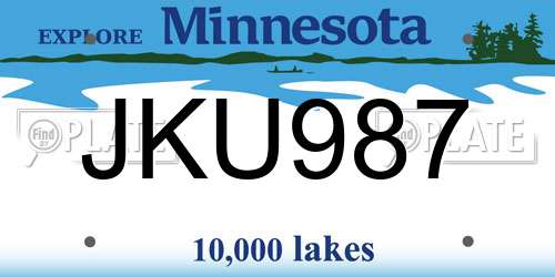 JKU987 Minnesota License Plate