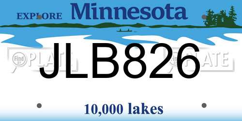 JLB826 Minnesota License Plate